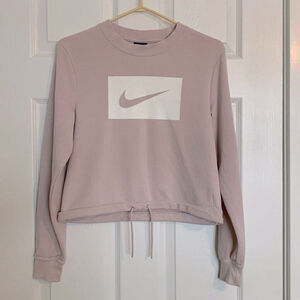 NIKE VINTAGE PINK CROPPED SWEATSHIRT FRONT DRAWSTRING WOMEN’S SIZE EXTRA SMALL